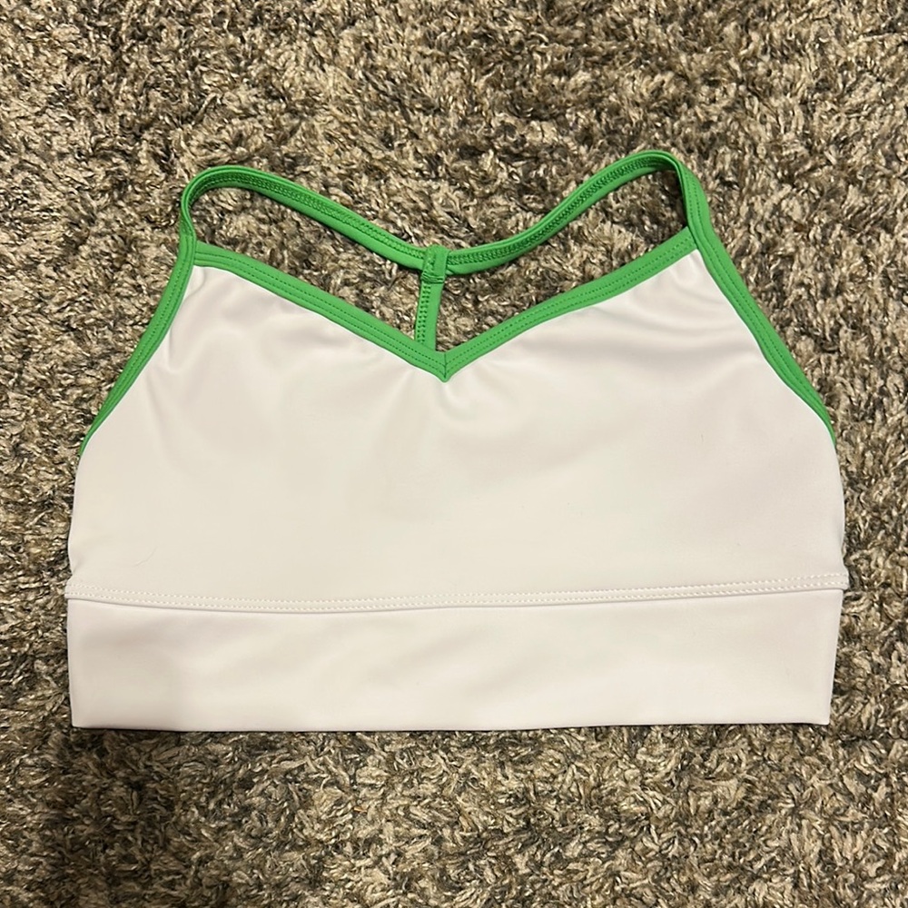 White and Green Sports Bra with Adjustable Straps